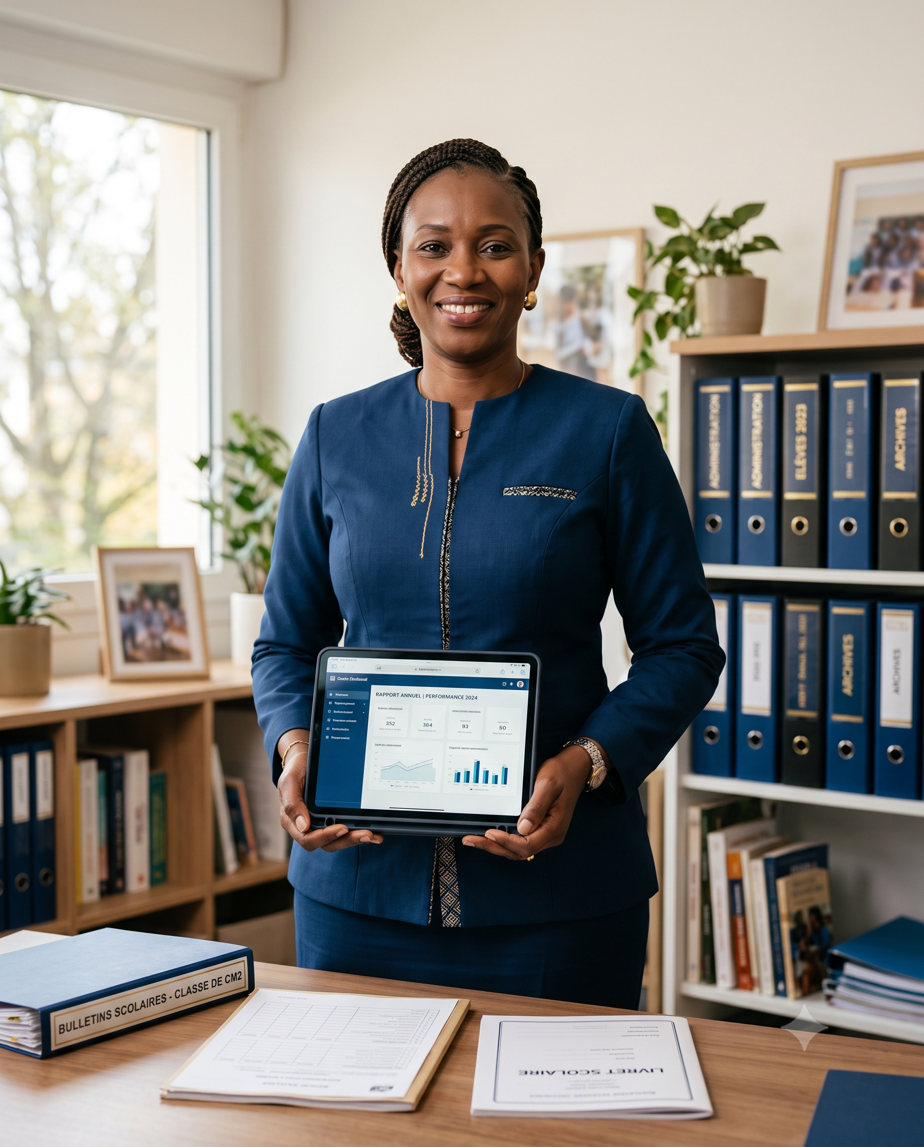 Directrice d'établissement suivant les performances de ses élèves sur tablette